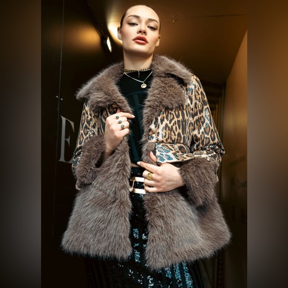 Kate Hewko Leopard Sequin Faux Fur Jacket NWT - Picture 9 of 11